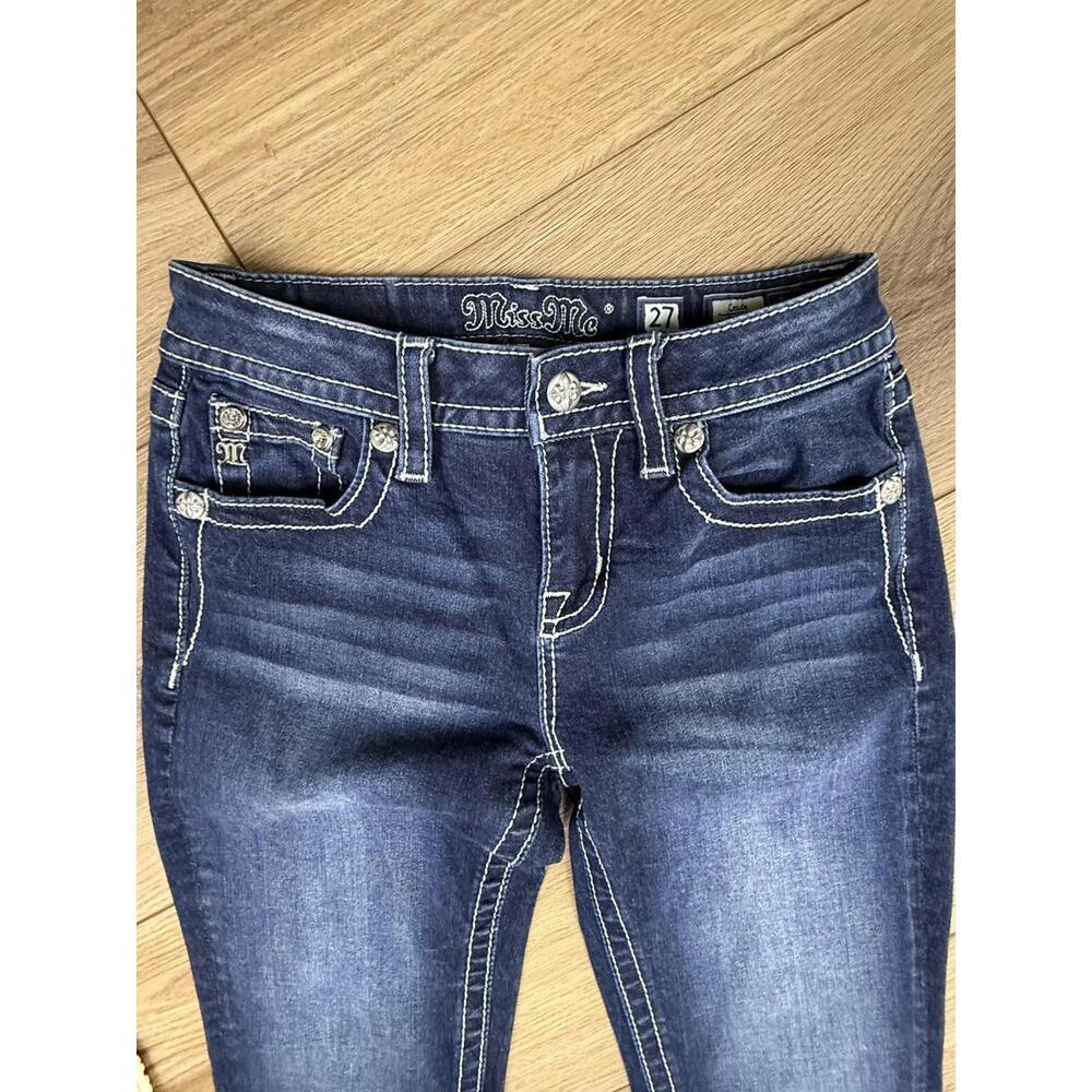 Miss Me Jeans Womens 27 Blue Dark Wash Chloe Boot Bootcut Embellished Denim - Picture 2 of 13